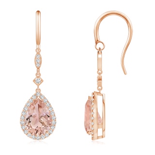 10x7mm AAA Pear-Shaped Morganite Drop Earrings with Diamond Halo in Rose Gold