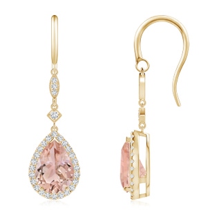 10x7mm AAA Pear-Shaped Morganite Drop Earrings with Diamond Halo in Yellow Gold