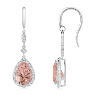 10x7mm AAAA Pear-Shaped Morganite Drop Earrings with Diamond Halo in P950 Platinum