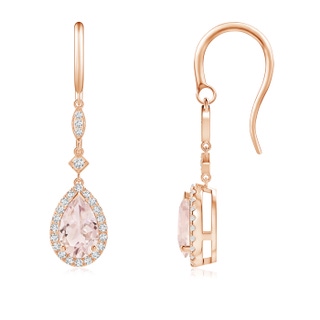 8x5mm A Pear-Shaped Morganite Drop Earrings with Diamond Halo in Rose Gold