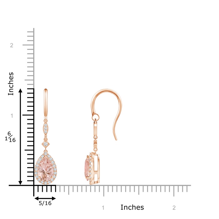 8x5mm AAAA Pear-Shaped Morganite Drop Earrings with Diamond Halo in Rose Gold product image