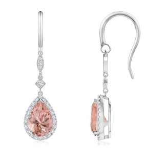 9x6mm AAAA Pear-Shaped Morganite Drop Earrings with Diamond Halo in P950 Platinum