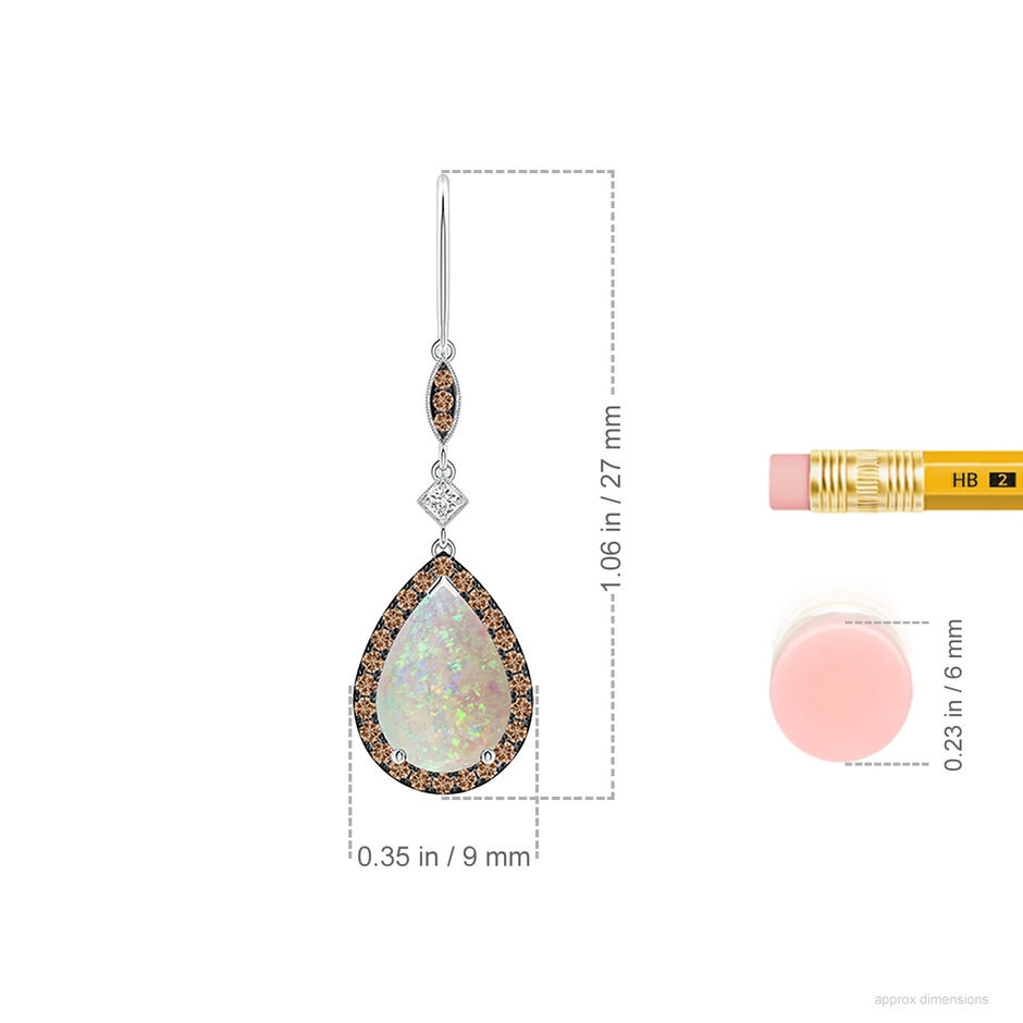 10x7mm AAA Pear-Shaped Opal Drop Earrings with Coffee Diamond Halo in 18K White Gold ruler