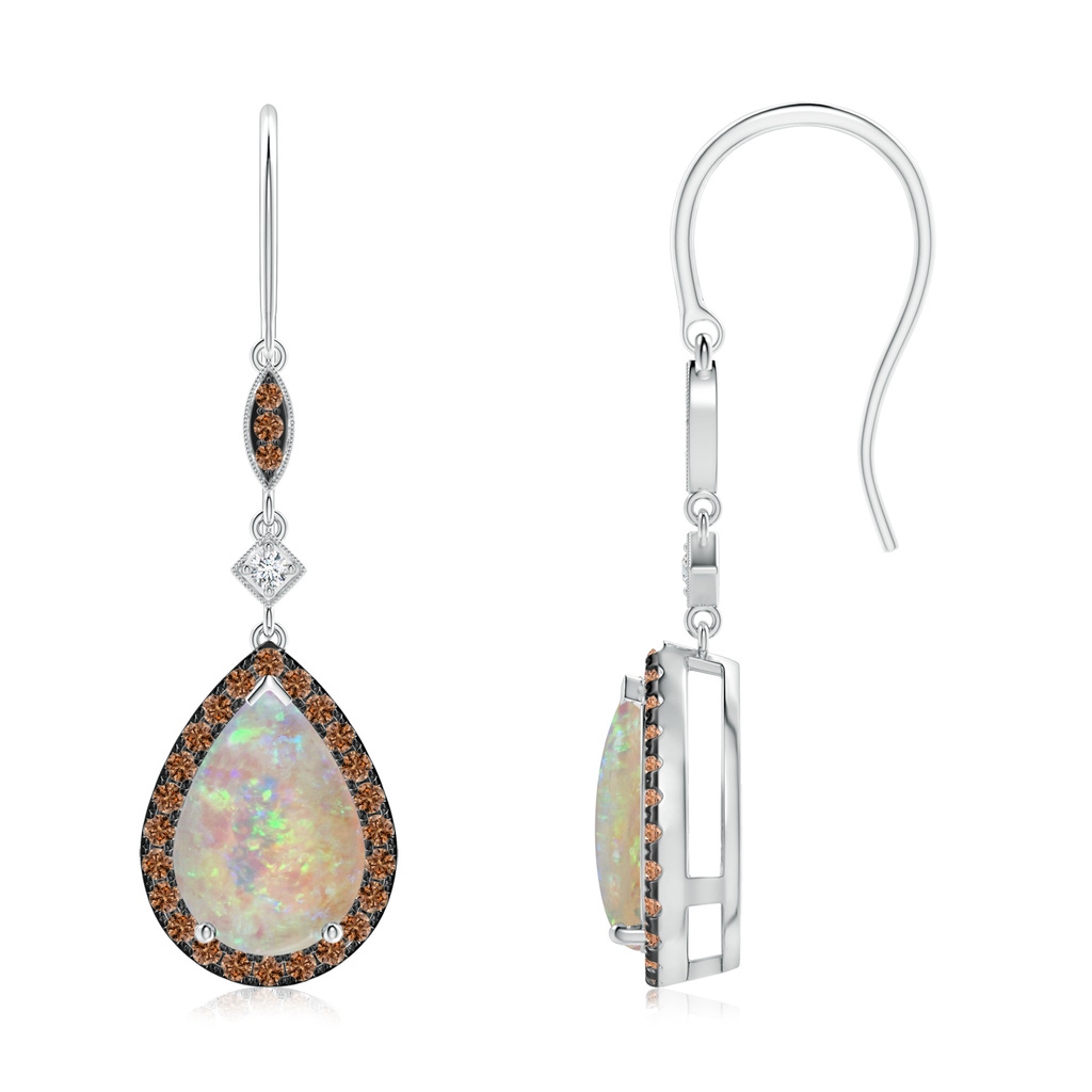 10x7mm AAAA Pear-Shaped Opal Drop Earrings with Coffee Diamond Halo in P950 Platinum