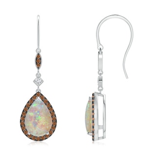 10x7mm AAAA Pear-Shaped Opal Drop Earrings with Coffee Diamond Halo in P950 Platinum