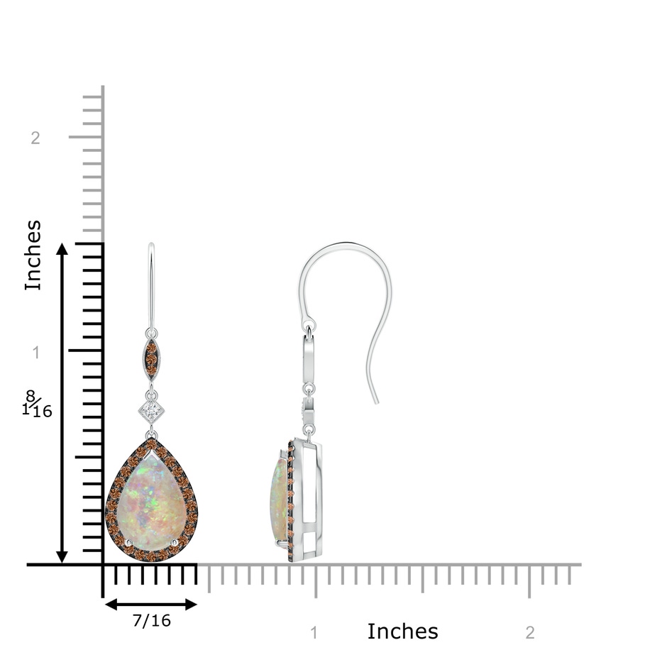 10x7mm AAAA Pear-Shaped Opal Drop Earrings with Coffee Diamond Halo in P950 Platinum ruler