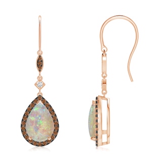 10x7mm AAAA Pear-Shaped Opal Drop Earrings with Coffee Diamond Halo in Rose Gold