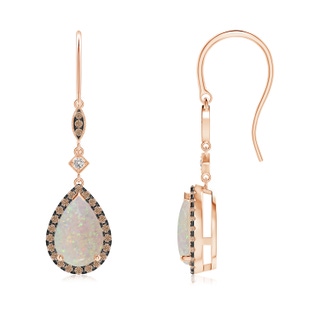 9x6mm AA Pear-Shaped Opal Drop Earrings with Coffee Diamond Halo in 10K Rose Gold