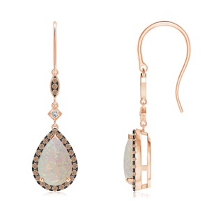 9x6mm AA Pear-Shaped Opal Drop Earrings with Coffee Diamond Halo in Rose Gold