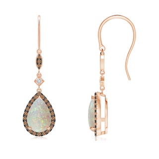 9x6mm AAA Pear-Shaped Opal Drop Earrings with Coffee Diamond Halo in 9K Rose Gold