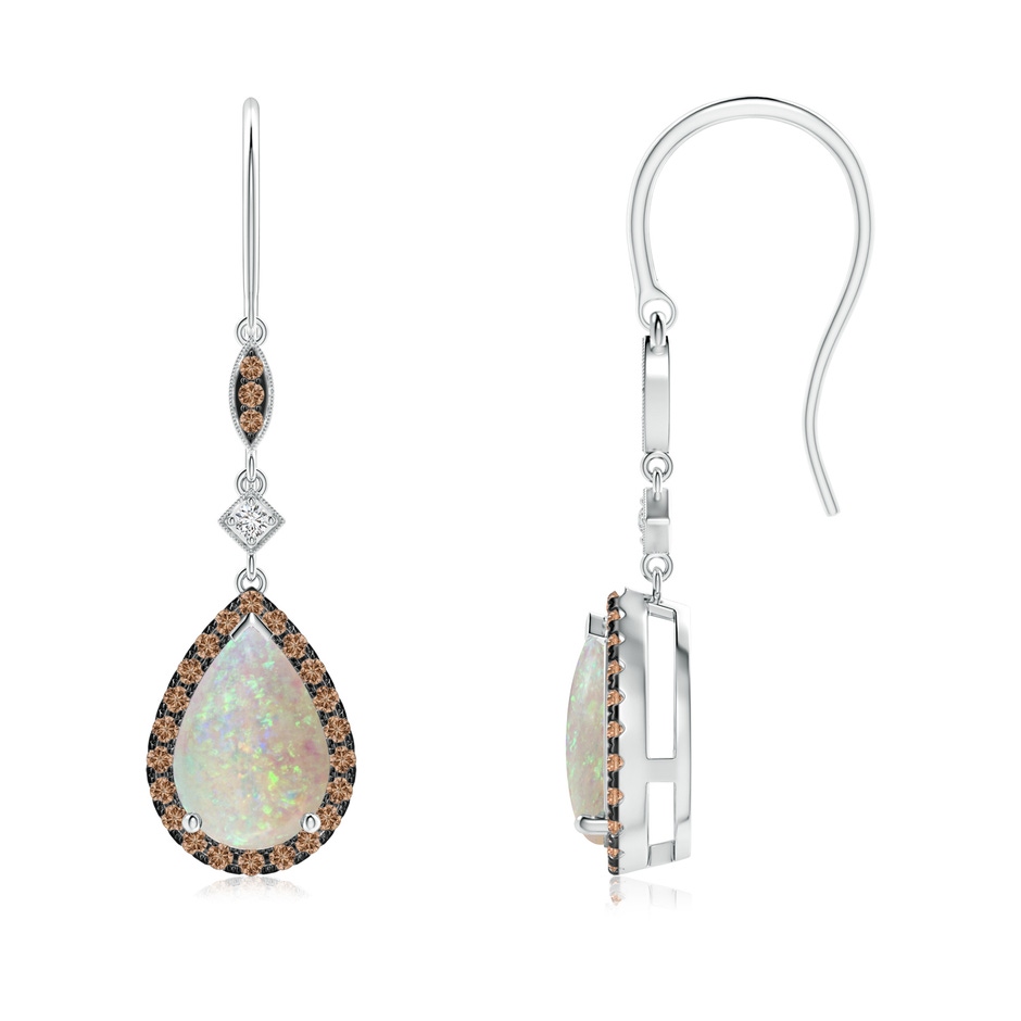 9x6mm AAA Pear-Shaped Opal Drop Earrings with Coffee Diamond Halo in White Gold 