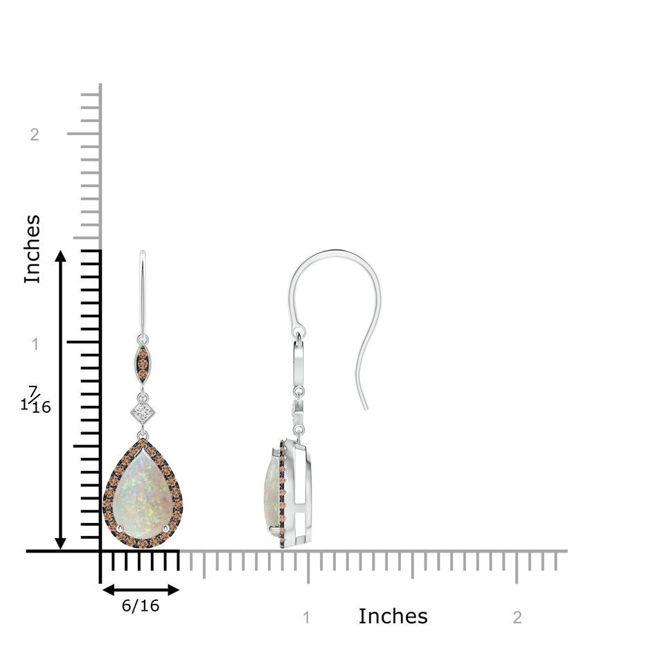 9x6mm AAA Pear-Shaped Opal Drop Earrings with Coffee Diamond Halo in White Gold ruler