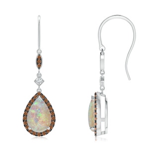 9x6mm AAAA Pear-Shaped Opal Drop Earrings with Coffee Diamond Halo in P950 Platinum