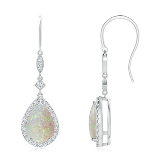 10x7mm AAA Pear-Shaped Opal Drop Earrings with Diamond Halo in White Gold