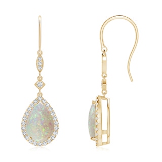 10x7mm AAA Pear-Shaped Opal Drop Earrings with Diamond Halo in Yellow Gold