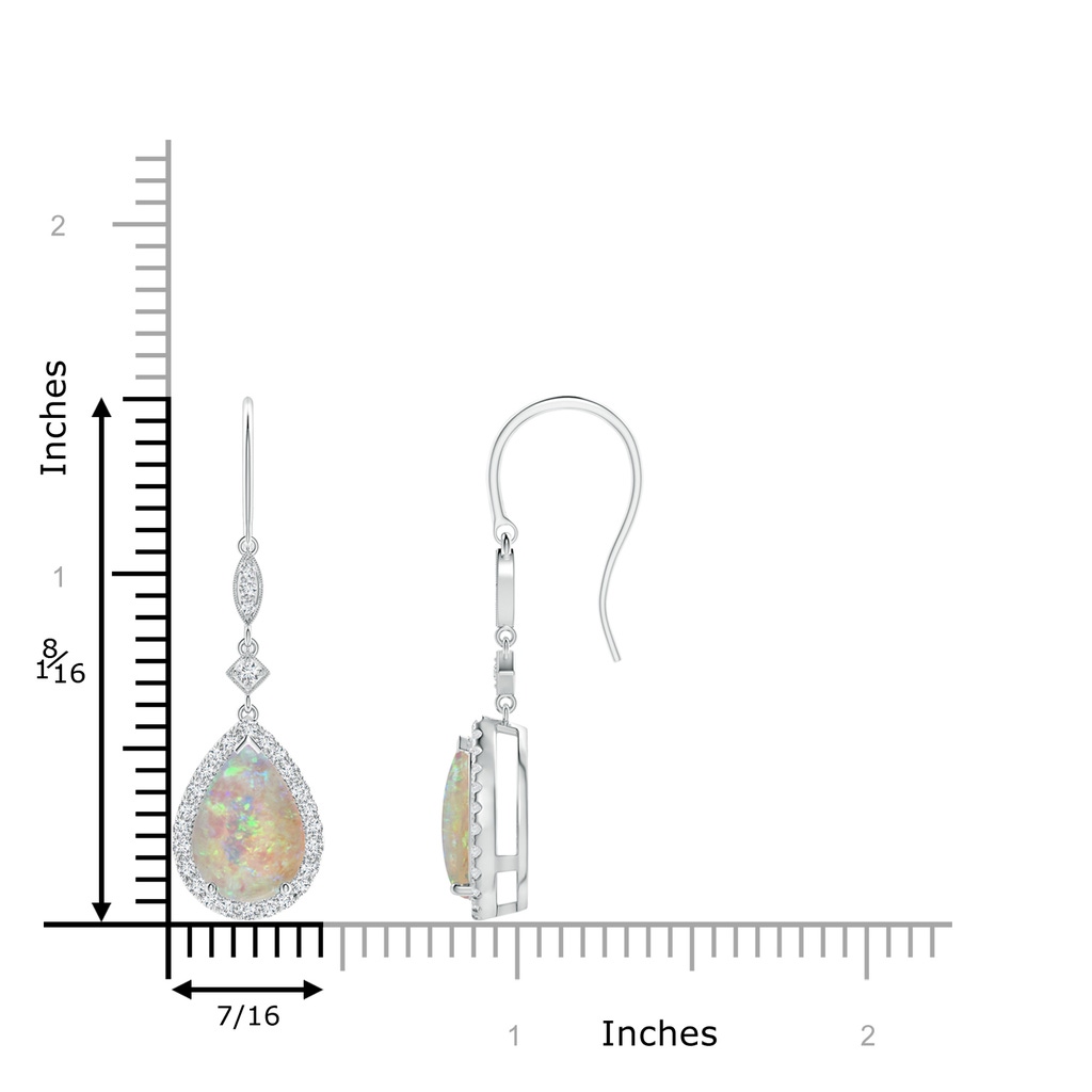 10x7mm AAAA Pear-Shaped Opal Drop Earrings with Diamond Halo in White Gold Ruler
