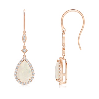 9x6mm A Pear-Shaped Opal Drop Earrings with Diamond Halo in 9K Rose Gold