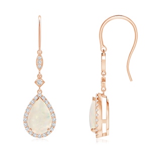 9x6mm A Pear-Shaped Opal Drop Earrings with Diamond Halo in Rose Gold