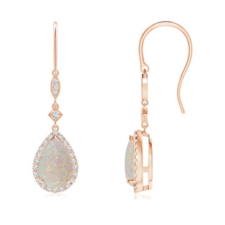 9x6mm AA Pear-Shaped Opal Drop Earrings with Diamond Halo in 10K Rose Gold