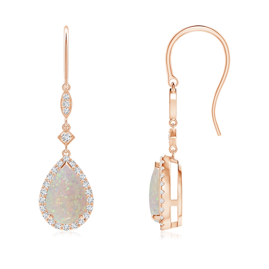 9x6mm AA Pear-Shaped Opal Drop Earrings with Diamond Halo in Rose Gold 
