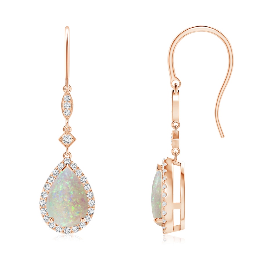 9x6mm AAA Pear-Shaped Opal Drop Earrings with Diamond Halo in Rose Gold 