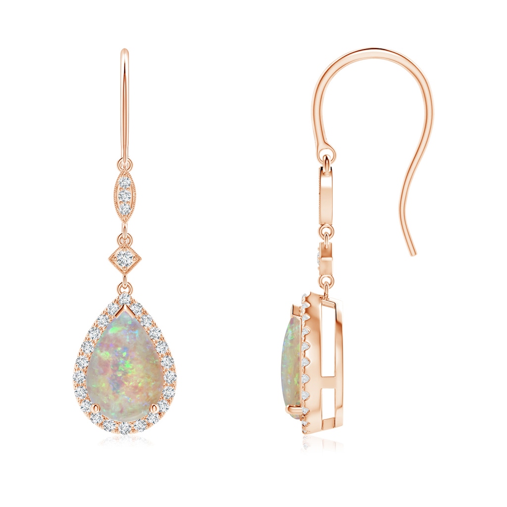 9x6mm AAAA Pear-Shaped Opal Drop Earrings with Diamond Halo in Rose Gold 