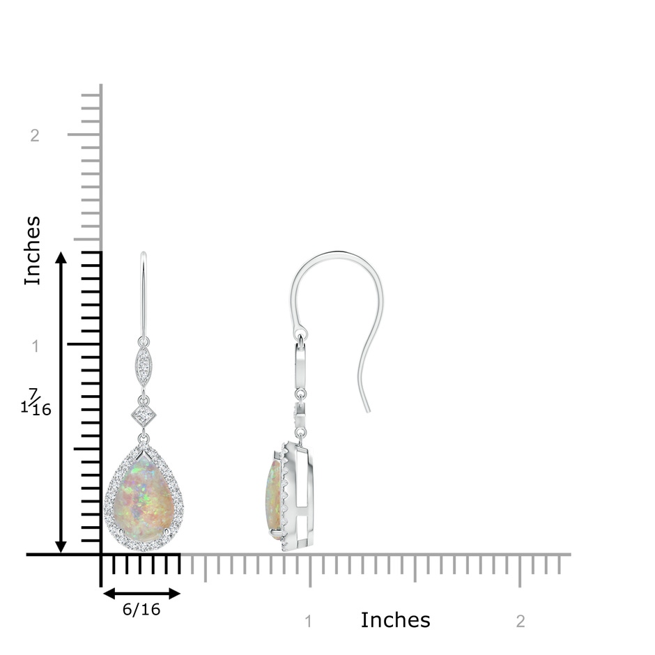 9x6mm AAAA Pear-Shaped Opal Drop Earrings with Diamond Halo in White Gold Ruler