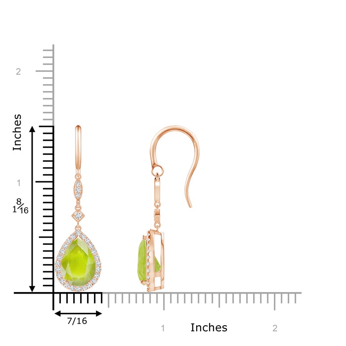 10x7mm A Pear-Shaped Peridot Drop Earrings with Diamond Halo in Rose Gold product image