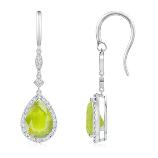 10x7mm A Pear-Shaped Peridot Drop Earrings with Diamond Halo in White Gold