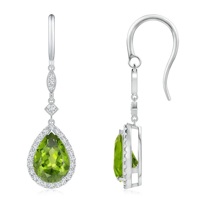 Bezel-Set Pear Peridot Leverback Drop Earrings | Angara