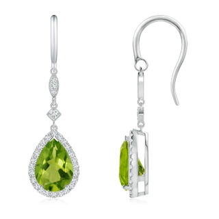 10x7mm AAAA Pear-Shaped Peridot Drop Earrings with Diamond Halo in 9K White Gold