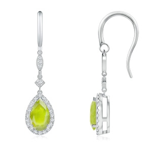 8x5mm A Pear-Shaped Peridot Drop Earrings with Diamond Halo in P950 Platinum