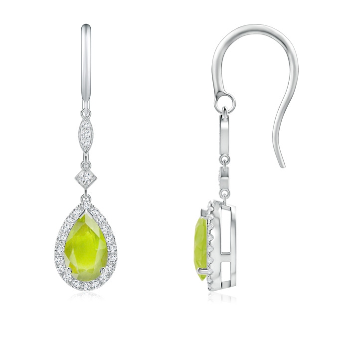 8x5mm A Pear-Shaped Peridot Drop Earrings with Diamond Halo in P950 Platinum 