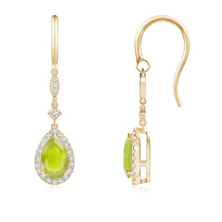 8x5mm A Pear-Shaped Peridot Drop Earrings with Diamond Halo in Yellow Gold