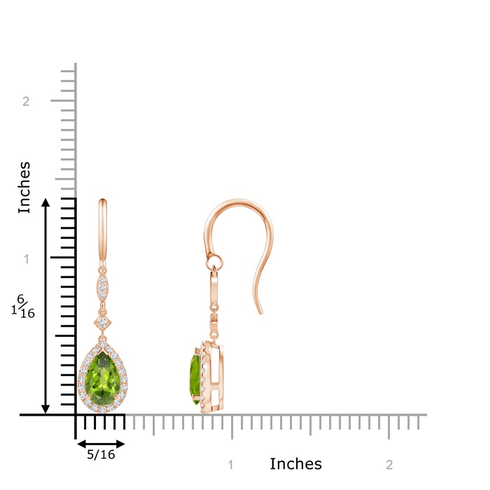 8x5mm AAA Pear-Shaped Peridot Drop Earrings with Diamond Halo in Rose Gold product image
