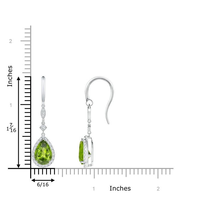 9x6mm AAA Pear-Shaped Peridot Drop Earrings with Diamond Halo in White Gold Product Image