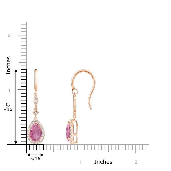8x5mm AA Pear-Shaped Pink Tourmaline Drop Earrings with Diamond Halo in Rose Gold Product Image