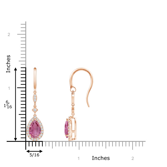 8x5mm AAA Pear-Shaped Pink Tourmaline Drop Earrings with Diamond Halo in Rose Gold Product Image