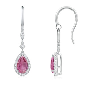 8x5mm AAA Pear-Shaped Pink Tourmaline Drop Earrings with Diamond Halo in White Gold