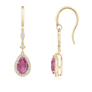 8x5mm AAA Pear-Shaped Pink Tourmaline Drop Earrings with Diamond Halo in Yellow Gold