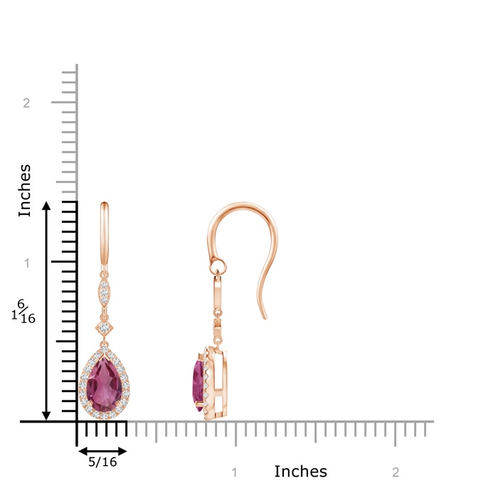 8x5mm AAAA Pear-Shaped Pink Tourmaline Drop Earrings with Diamond Halo in 9K Rose Gold product image