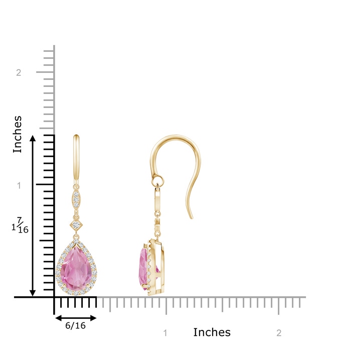 9x6mm A Pear-Shaped Pink Tourmaline Drop Earrings with Diamond Halo in Yellow Gold product image