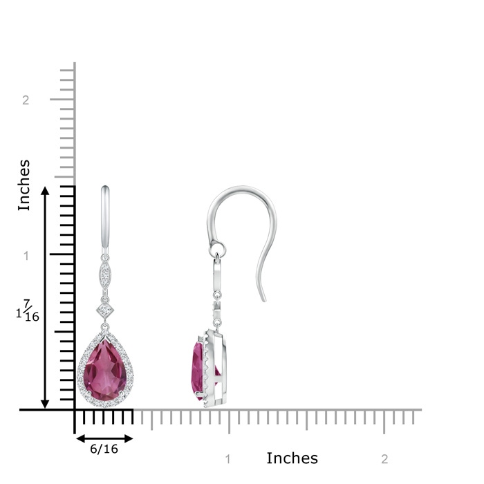 9x6mm AAAA Pear-Shaped Pink Tourmaline Drop Earrings with Diamond Halo in White Gold Product Image