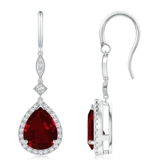 10x8mm AAAA Pear-Shaped Ruby Halo Dangle Earrings in P950 Platinum