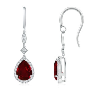 8x6mm AAAA Pear-Shaped Ruby Halo Dangle Earrings in P950 Platinum