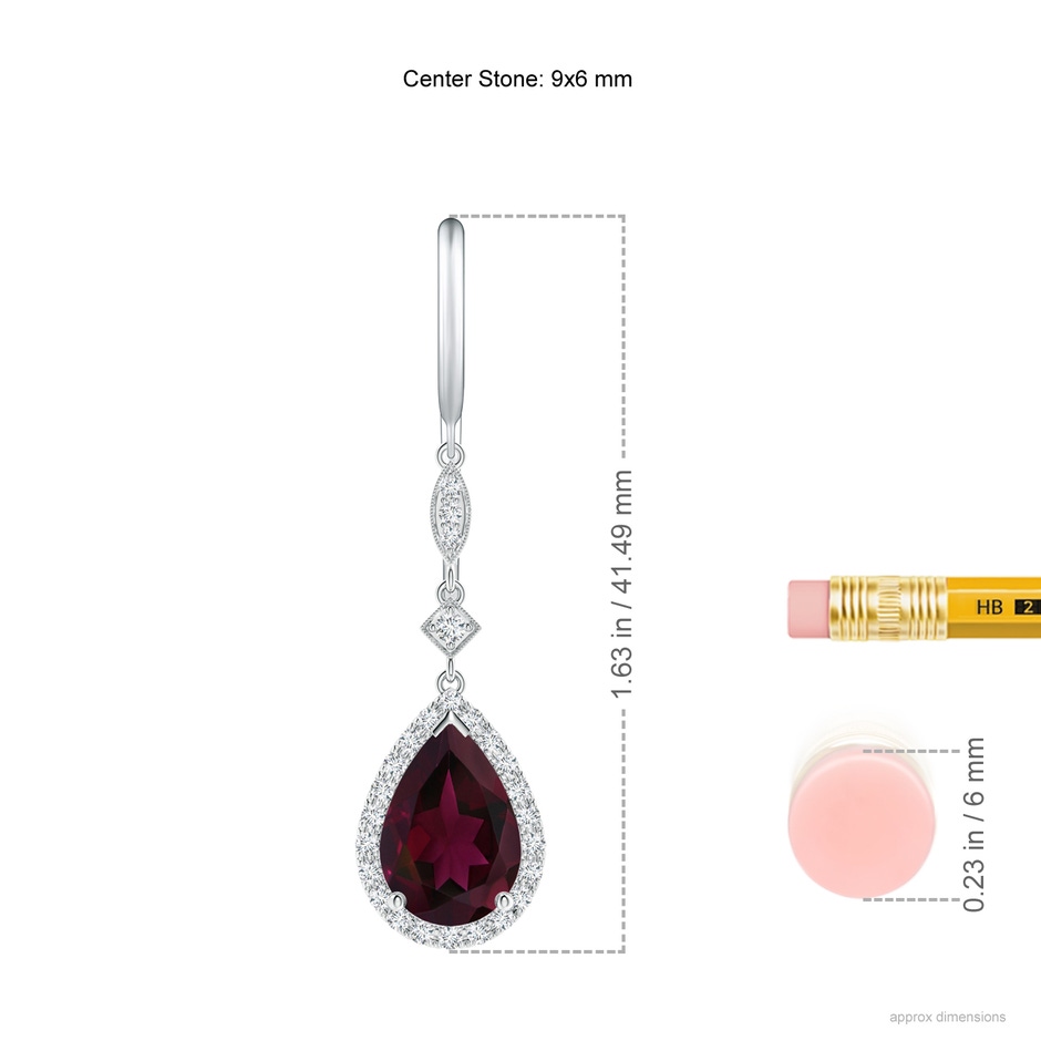 9x6mm A Pear-Shaped Rhodolite Drop Earrings with Diamond Halo in P950 Platinum ruler