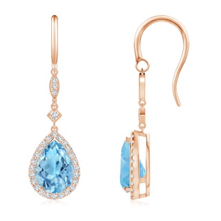 10x7mm A Pear-Shaped Swiss Blue Topaz Drop Earrings with Diamonds in Rose Gold