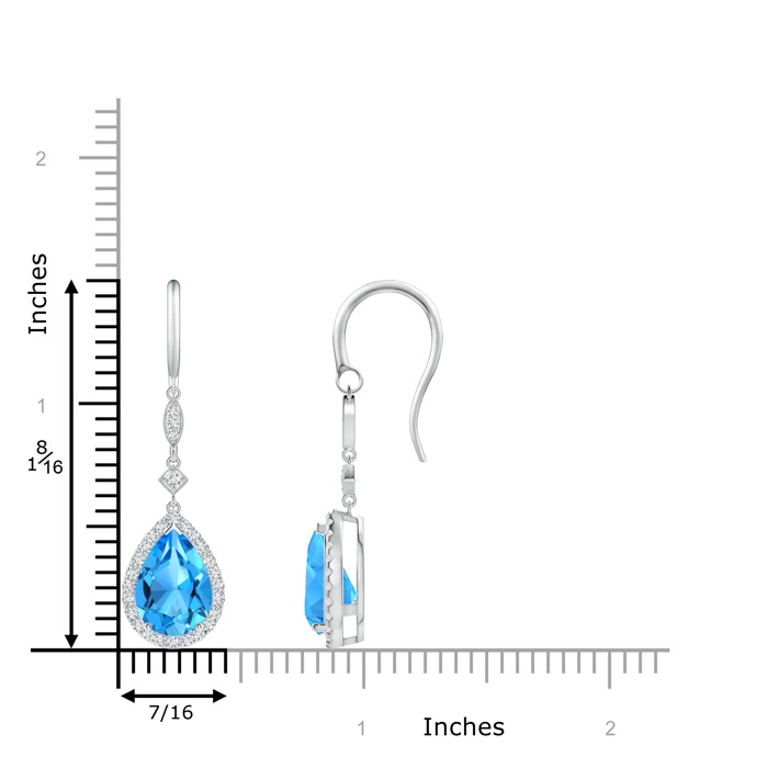 10x7mm AAAA Pear-Shaped Swiss Blue Topaz Drop Earrings with Diamonds in P950 Platinum ruler