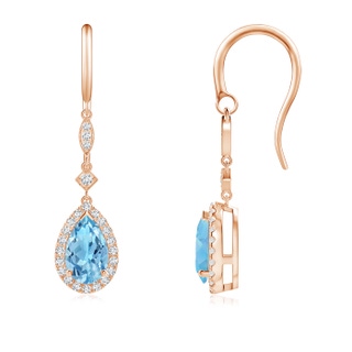 8x5mm A Pear-Shaped Swiss Blue Topaz Drop Earrings with Diamonds in Rose Gold