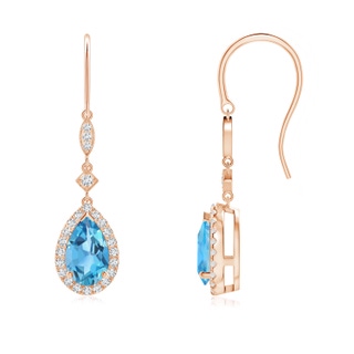 8x5mm AA Pear-Shaped Swiss Blue Topaz Drop Earrings with Diamonds in 9K Rose Gold